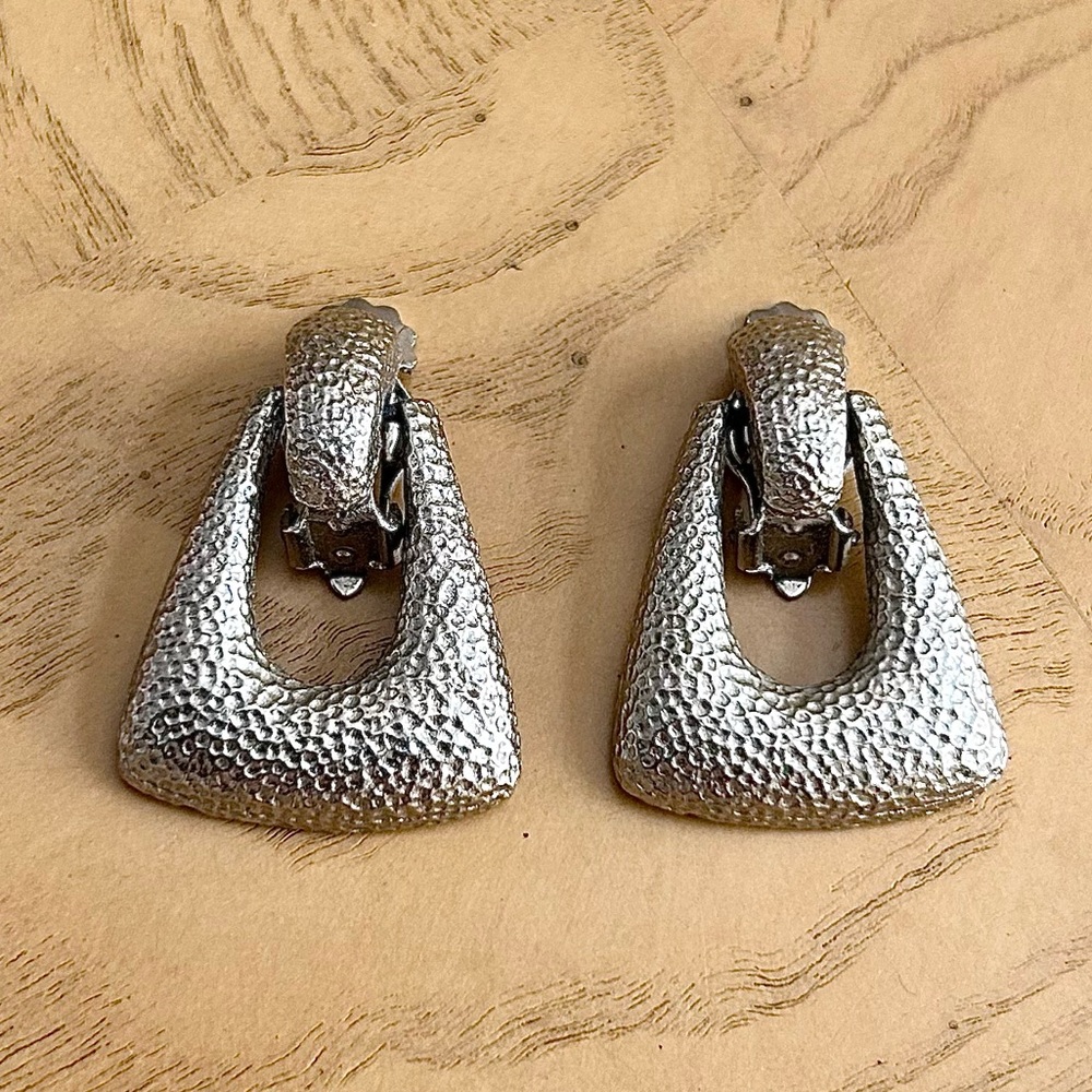 Silver Tone Textured Clip On Earrings